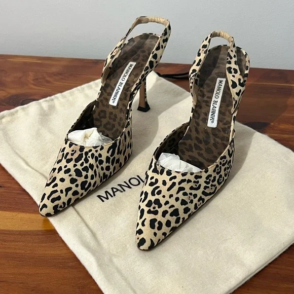 Vintage Manolo Blahnik Animal Print Slingback Heels - Picture 2 of 13